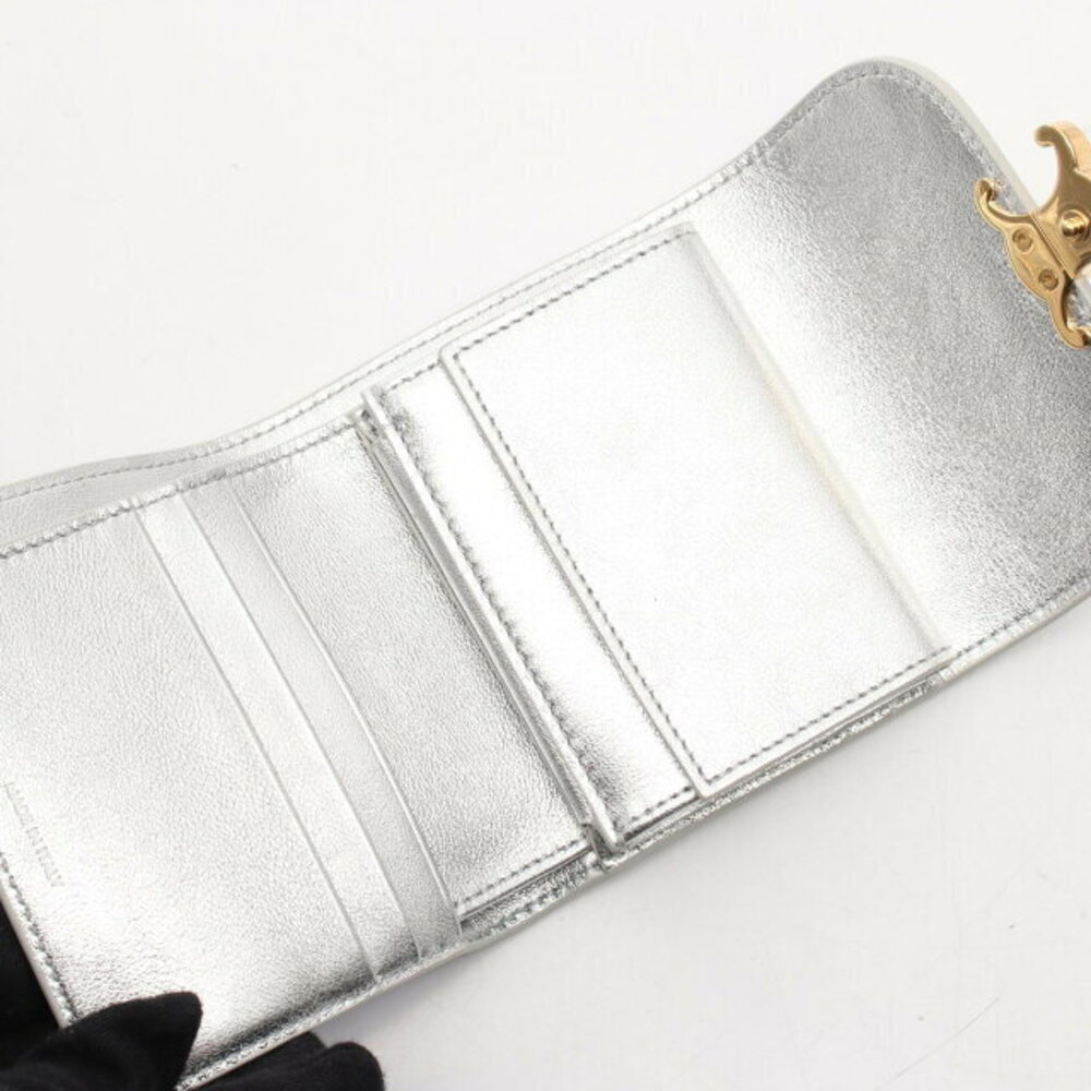 Celine Triomphe Wallet Flap Leather Silver Trifold - Picture 3 of 5